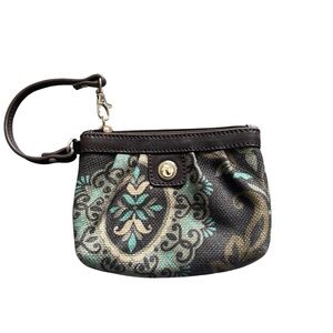 Spartina 449 Linen and Leather Island Brown and Teal floral wristlet